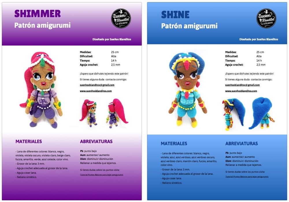 Patrones amigurumi Shimmer y Shine