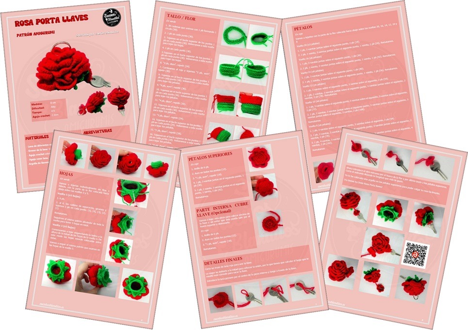 Patrón Amigurumi Rosa Porta llaves